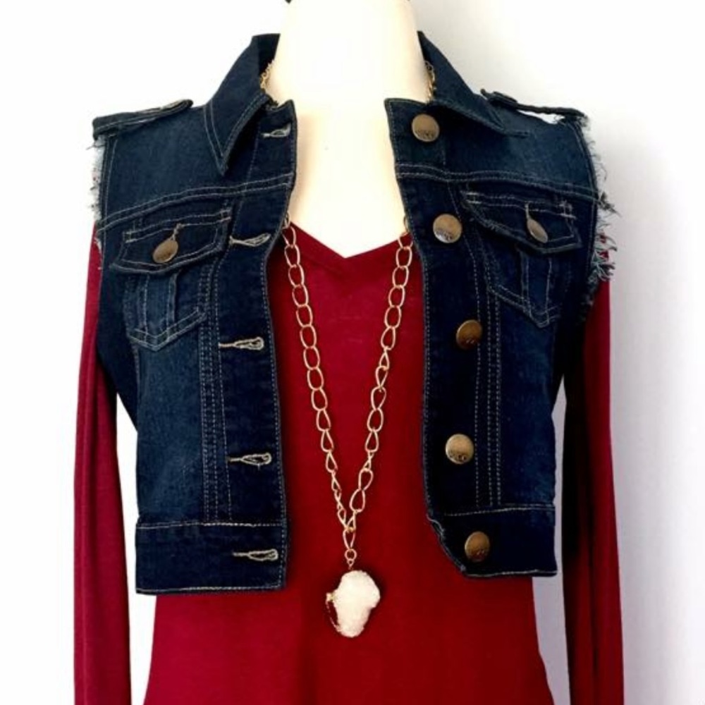 Distressed denim short vest NWT